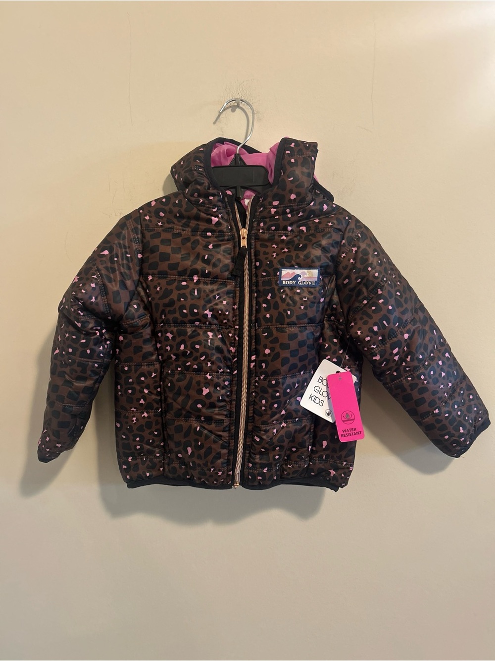 Body Glove Girls Brown Puffer Jacket with Pink Accents